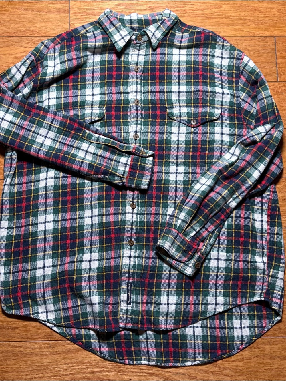 Vintage Y2K, Abercrombie and Fitch Classic Green Plaid Men's Flannel Shirt - Picture 2 of 7